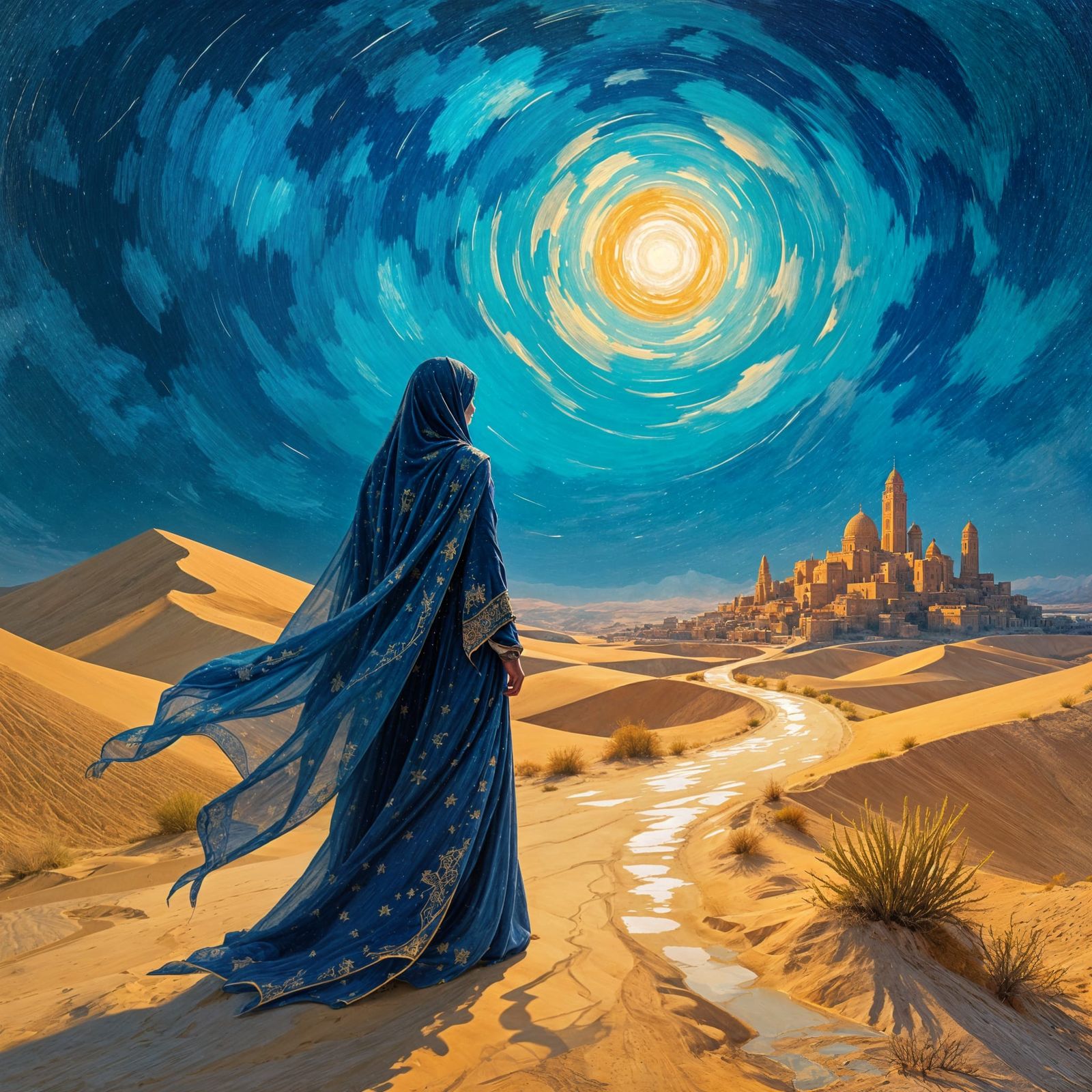 Majestic Jinniyyah at Crossroads in Impasto Style