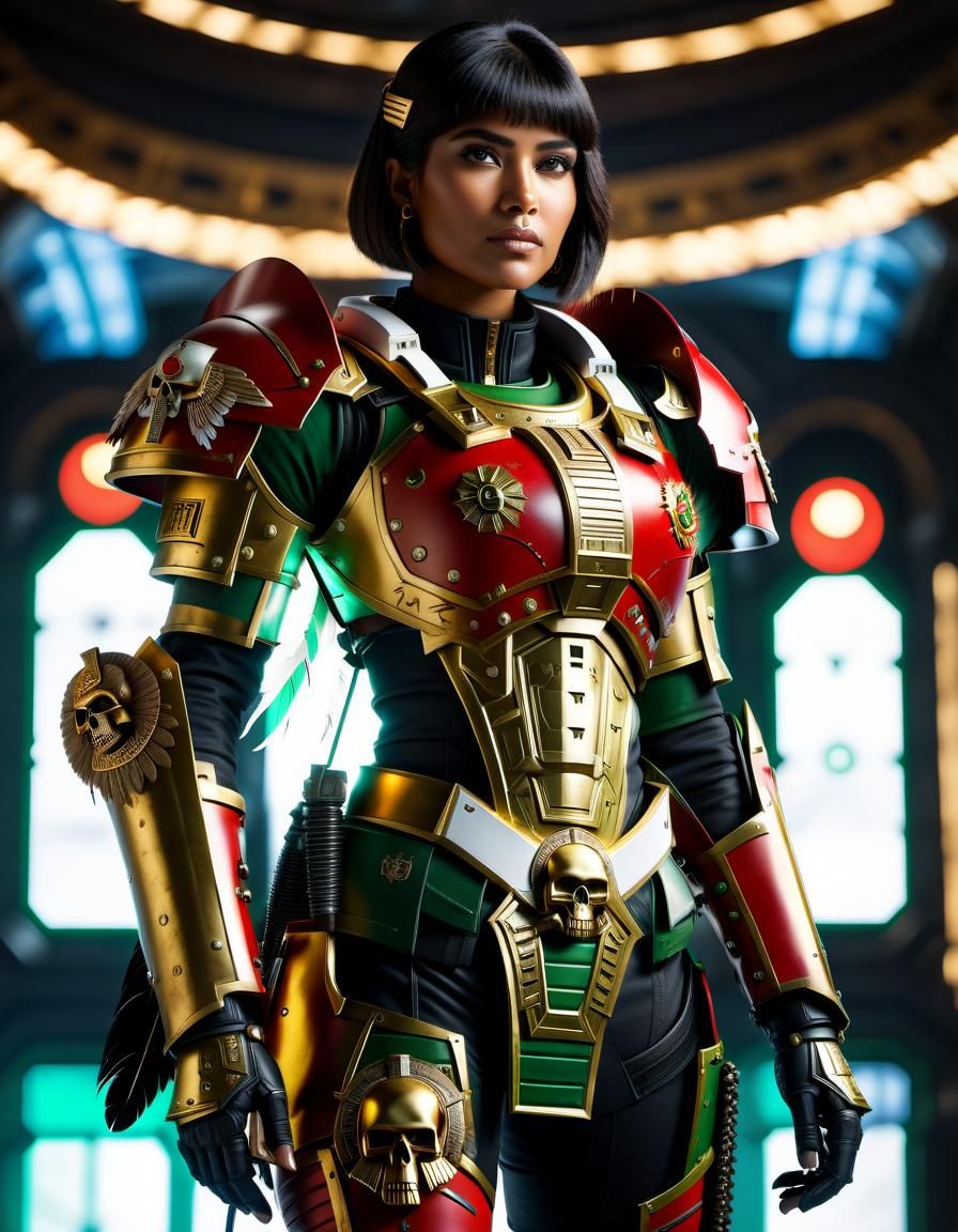 Futuristic Space Marine Woman with Aztec Armor