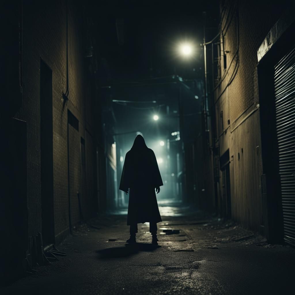 Ethereal Ghost Haunts Dark Alleyway at Night