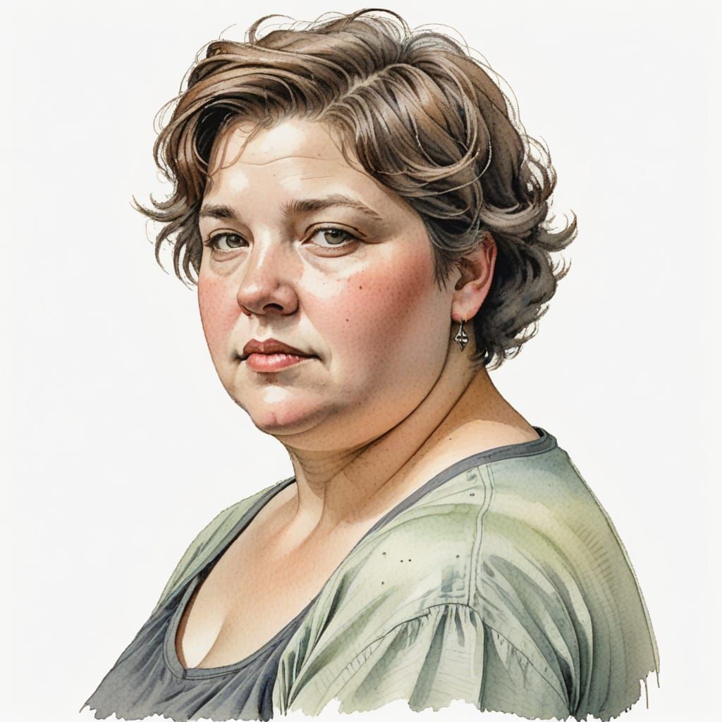 Elegant Watercolor Portrait of a Mature Woman in Art Nouveau...