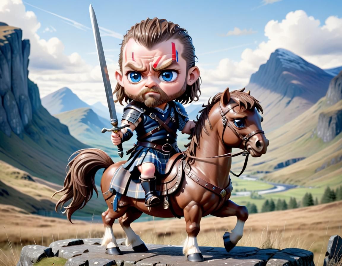 Chibi Braveheart on Horseback in Highlands