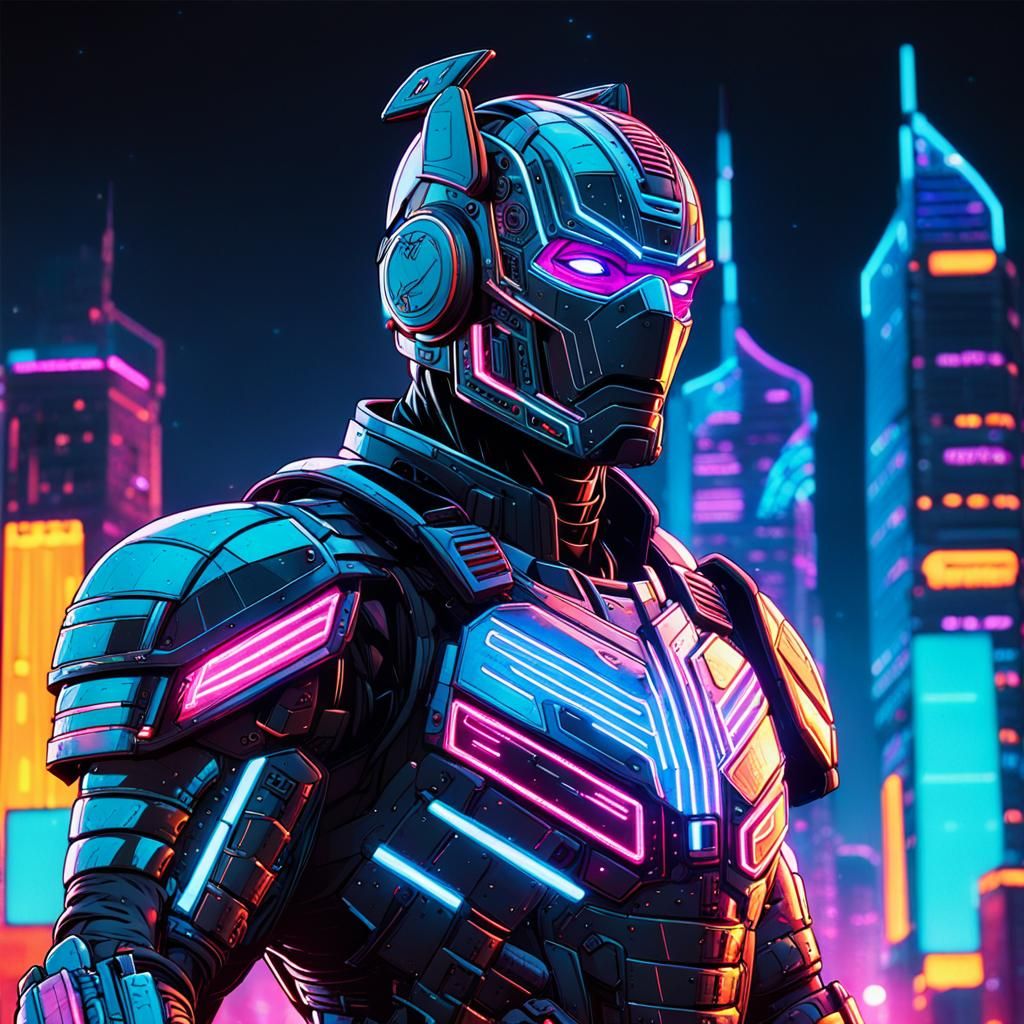 Cyberpunk Hero Portrait in a Neon City