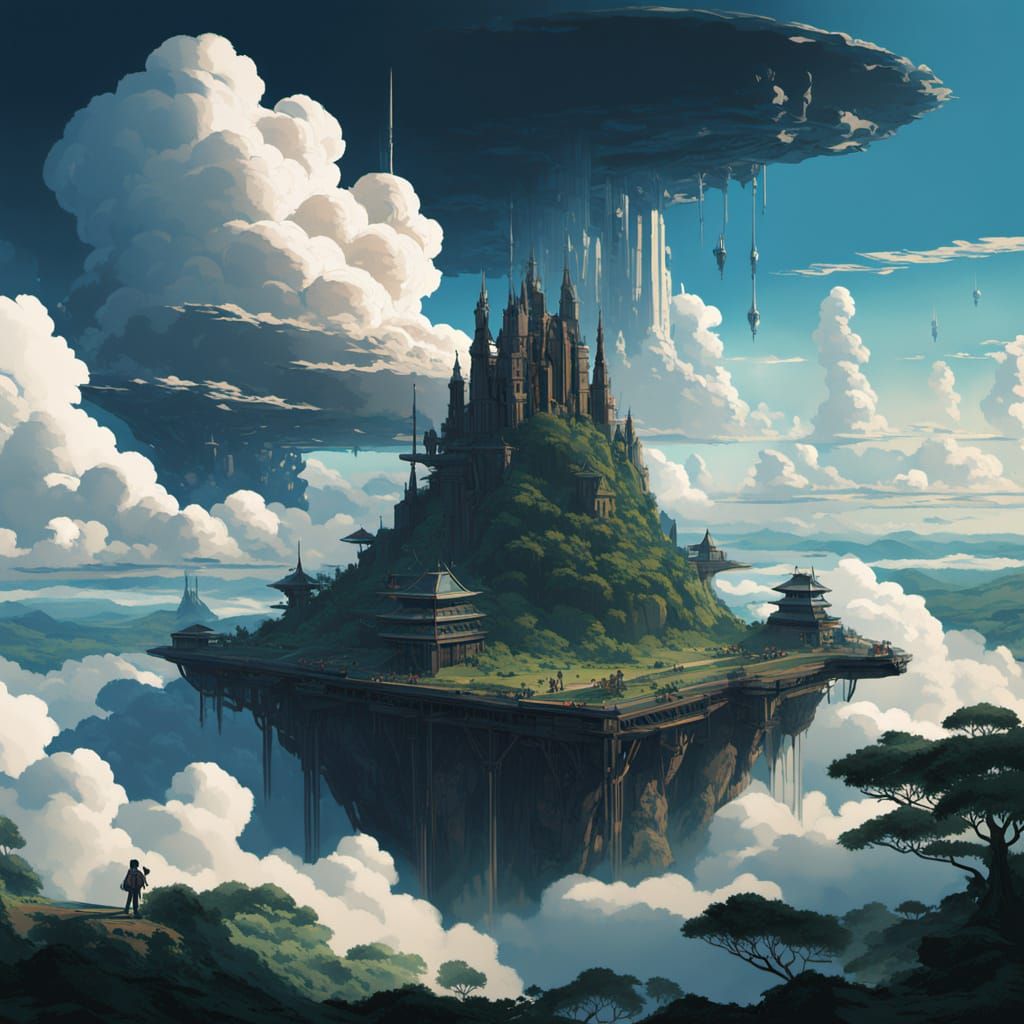 Surrealist Masterpiece with Dreamlike Clouds and Celestial B...