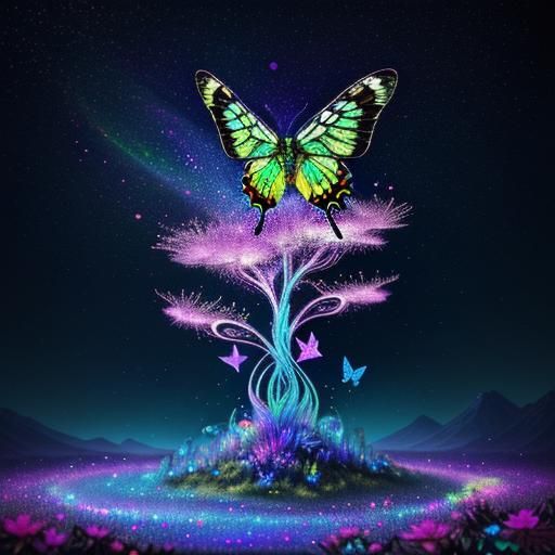 Psychedelic Hand Statue with Swirling Fairies