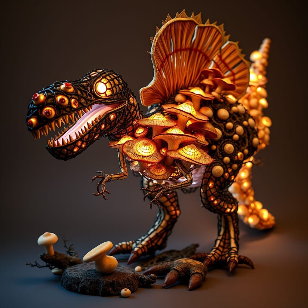 Mushroom Dinosaur Sculpture in Fantastical Style