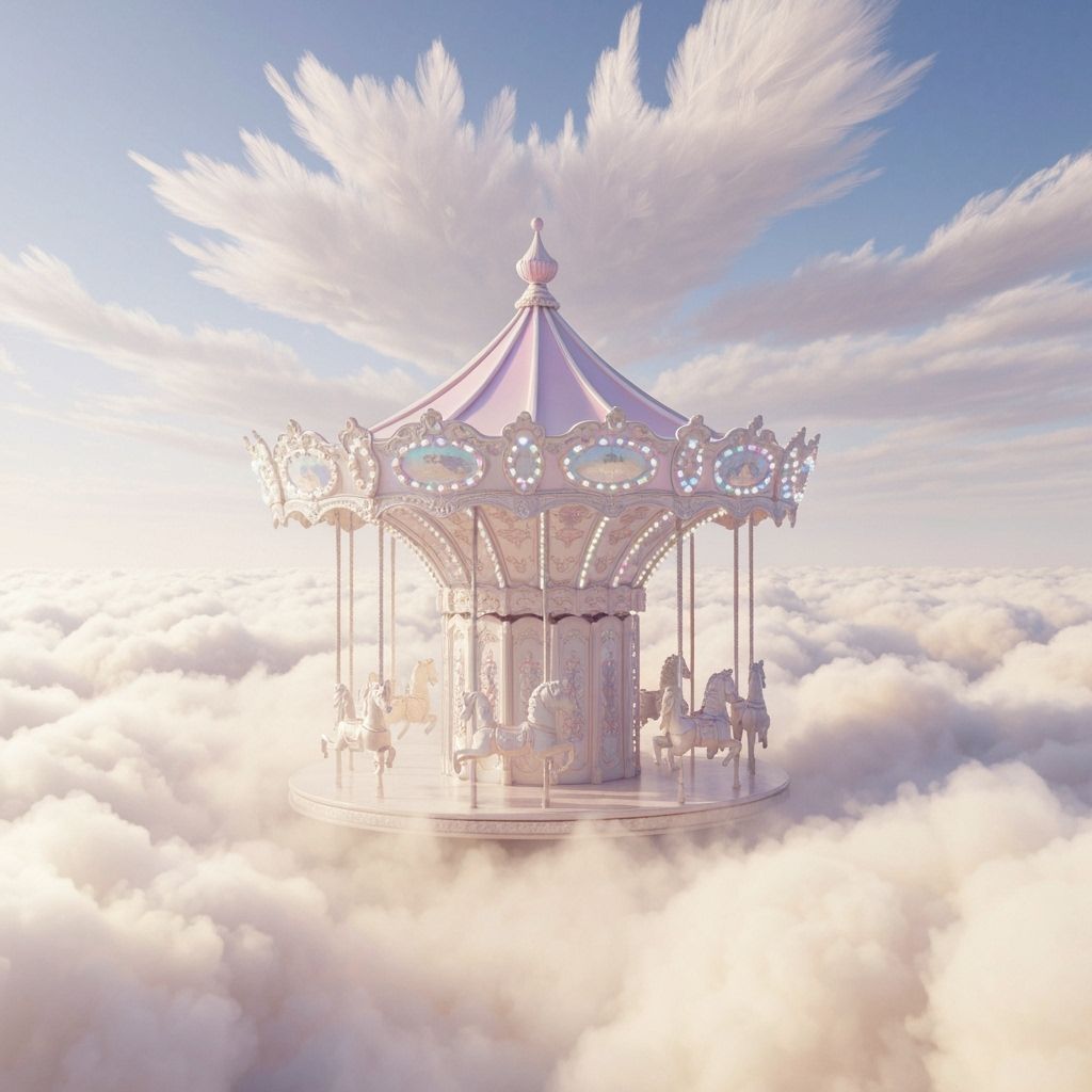 Dreamy Carousel Floating Above White Clouds