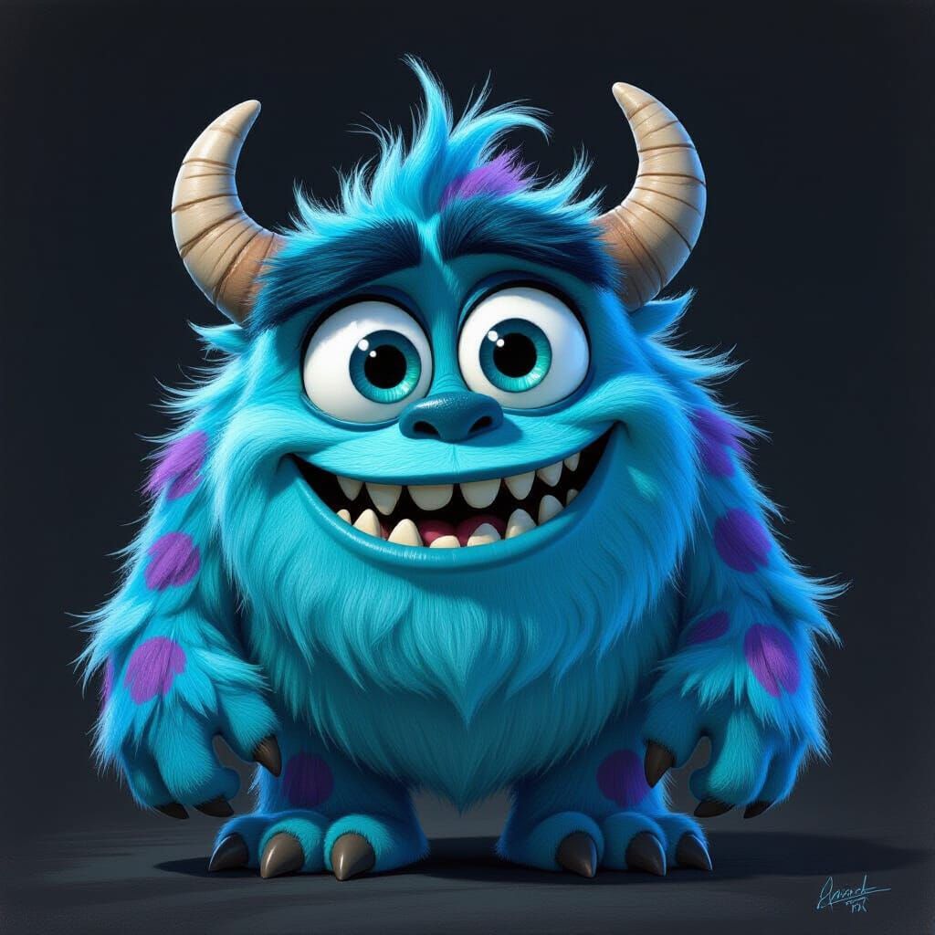 Brilliant Blue Pixar Monster in Hyperdetailed Charcoal