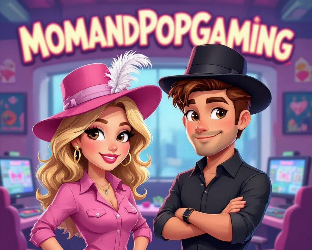 Gaming Couple Illustration in Cartoon Style