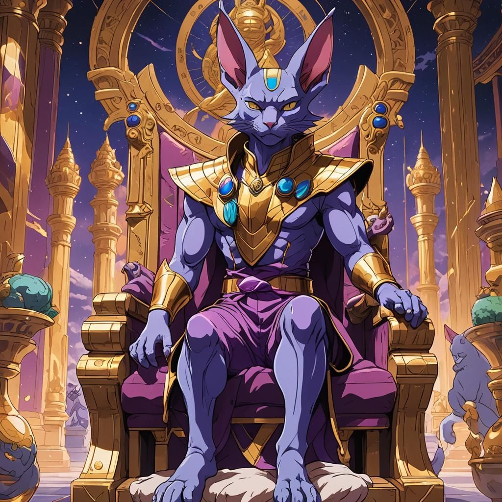 Beerus with Sphynx Cat in Heavenly Palace Anime