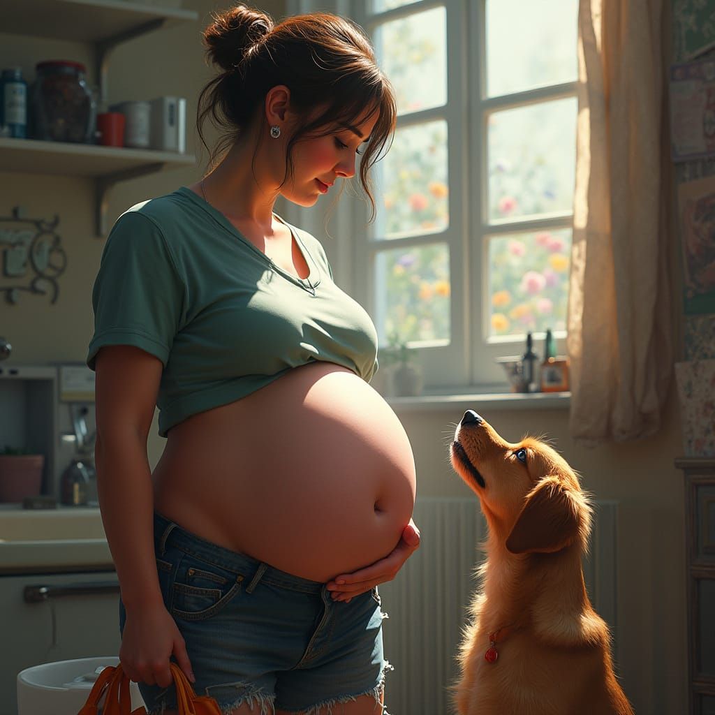 Pregnant Woman Portrait in Hyperdetailed Art Nouveau Style