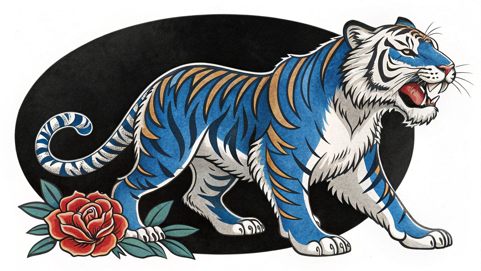 Classic Sailor Jerry Tattoo Art of a Regal White Tiger