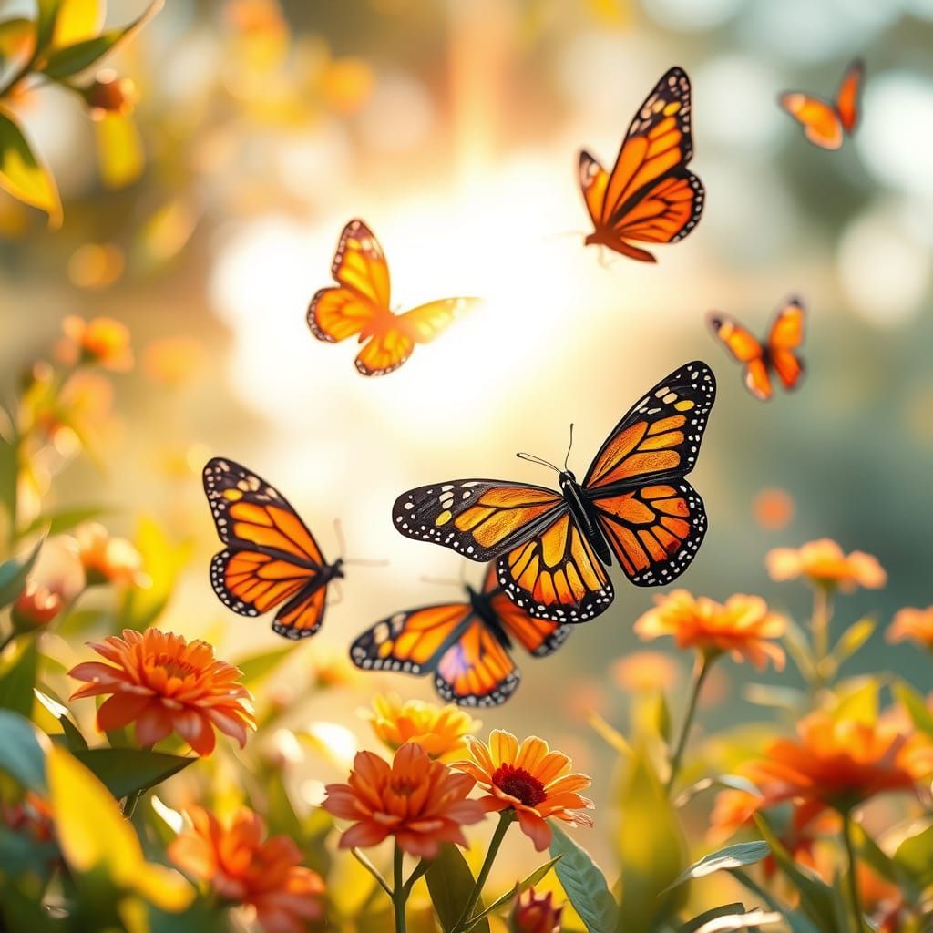 Delicate Monarchs Dance in a Vibrant Origami Wonderland
