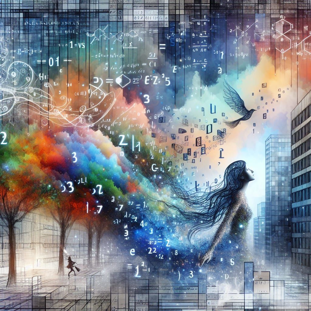 Magical Urban Fusion: Pen, Watercolor, and Digital Girl