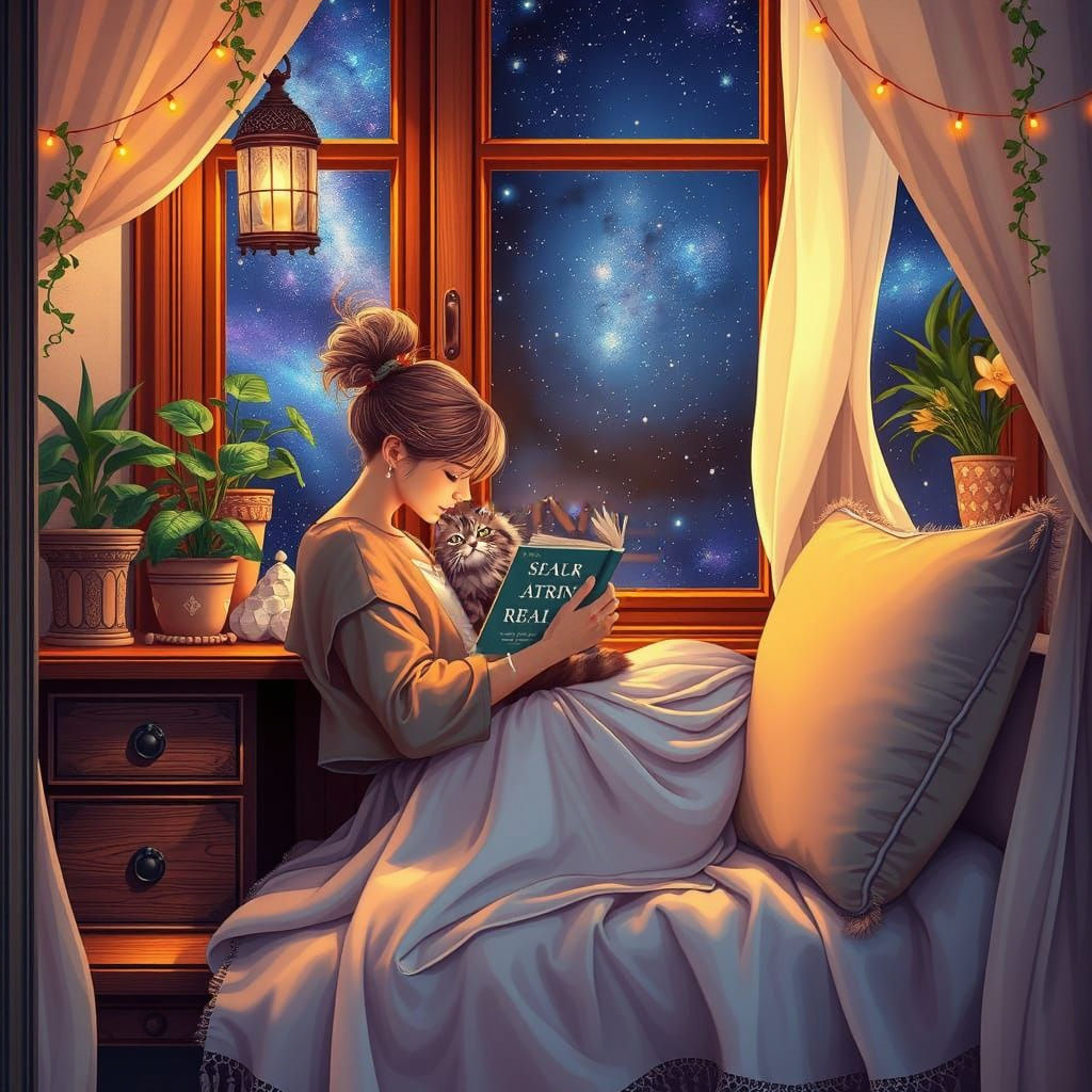 A warm and cozy reading nook in a Victorian-style house, fea...