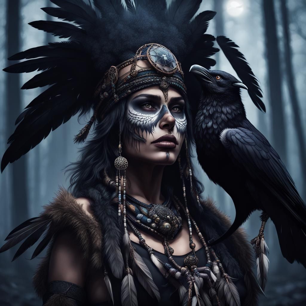 Raven Wolf Shaman Warrior with Spear