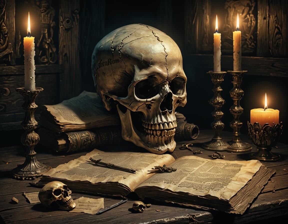 Memento Mori: Skull and Candle in Doré Style