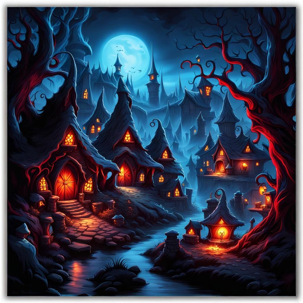 Evil Gnomes Village in Dark Fantasy Style