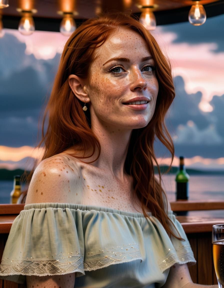 Ethereal Elf Woman at Beach Bar, Renaissance Oil Painting