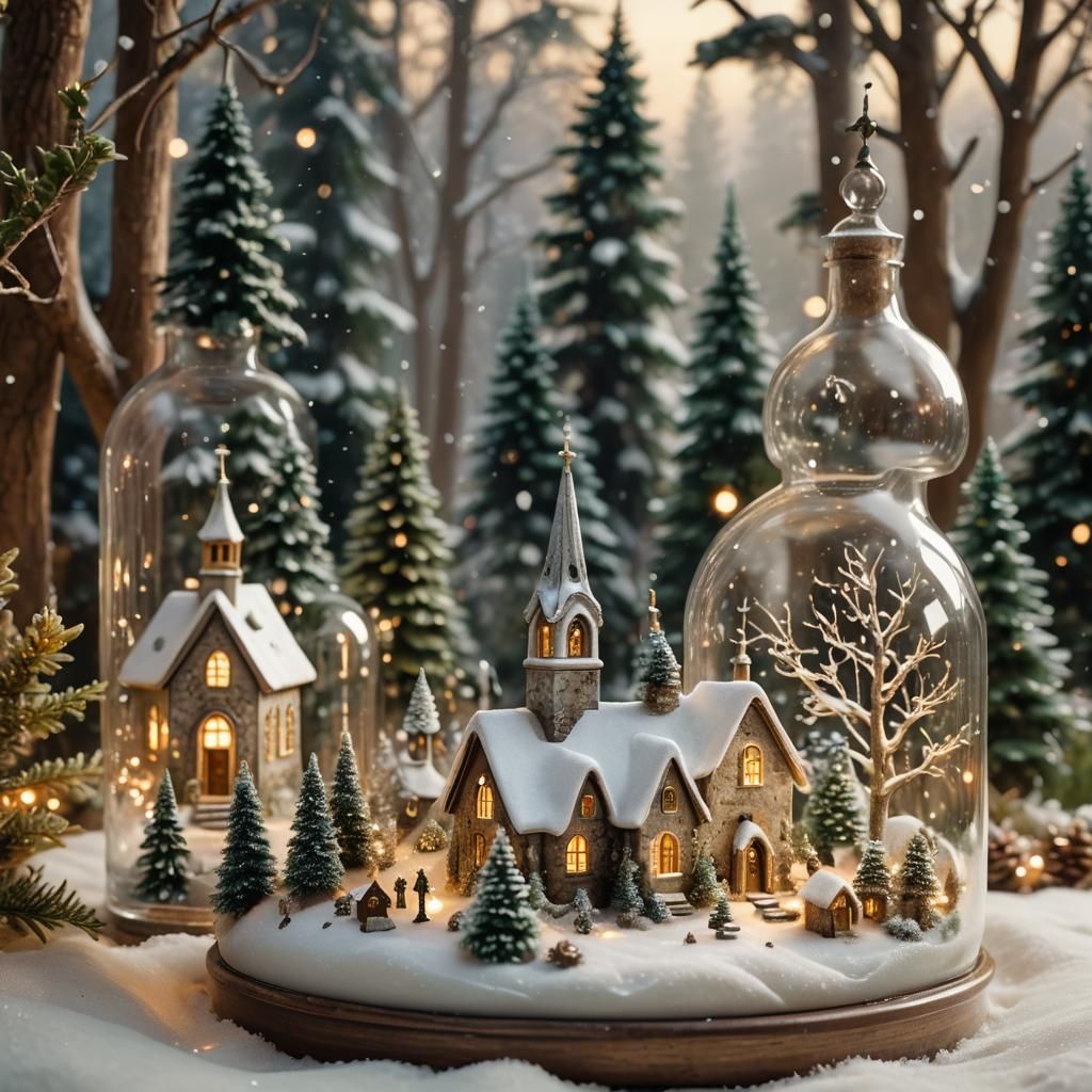 Miniature Winter Village Inside Glass Bottle