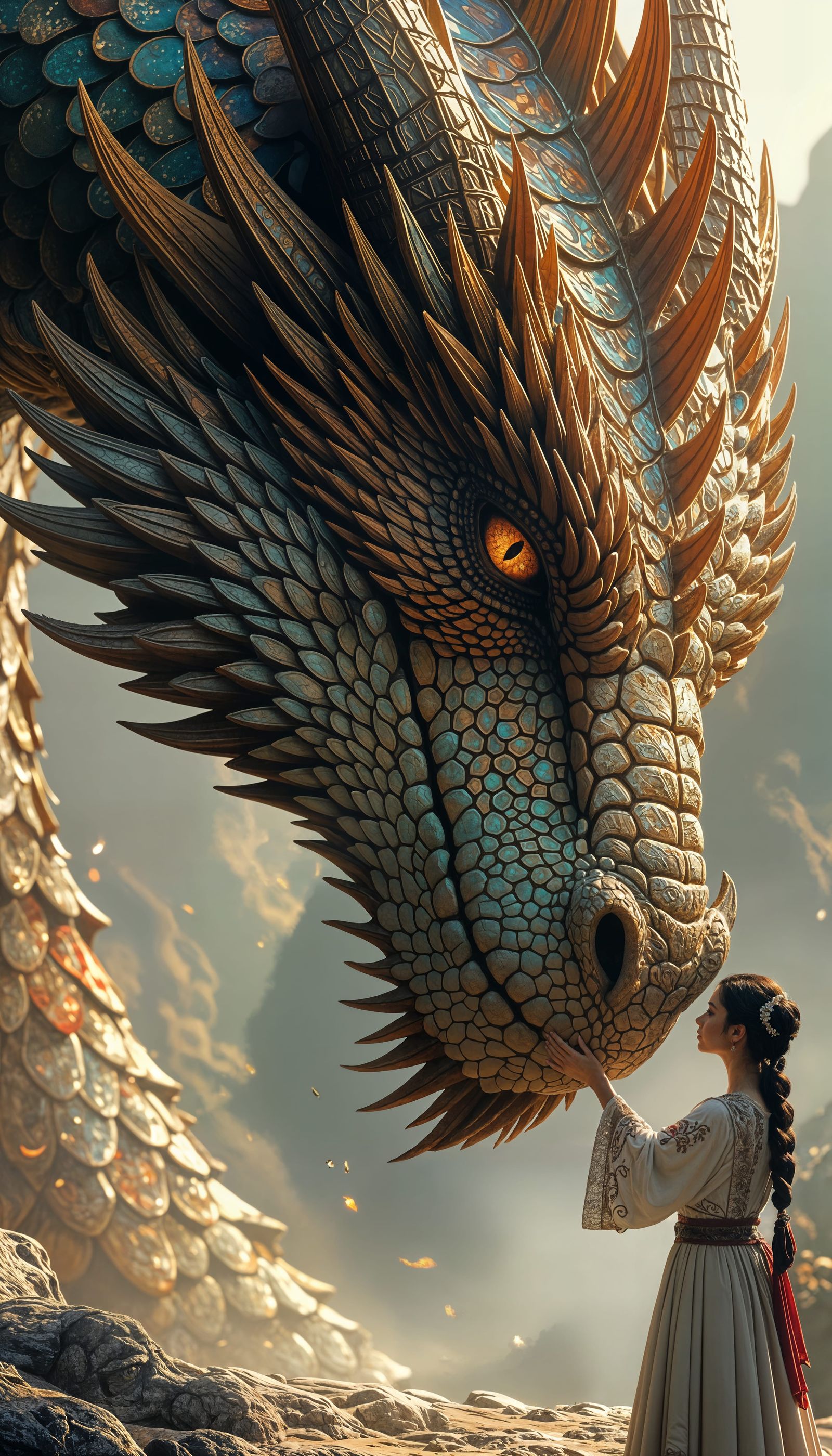 Woman Embraces Dragon in a Northern Renaissance Style