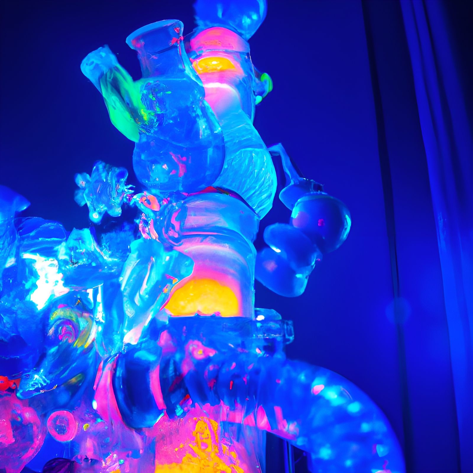Futuristic Bioluminescent Lab with Ornate Glass Pipes