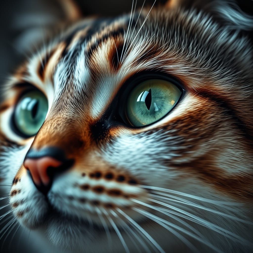 Close-Up Portrait of a Feline with Emerald Eyes