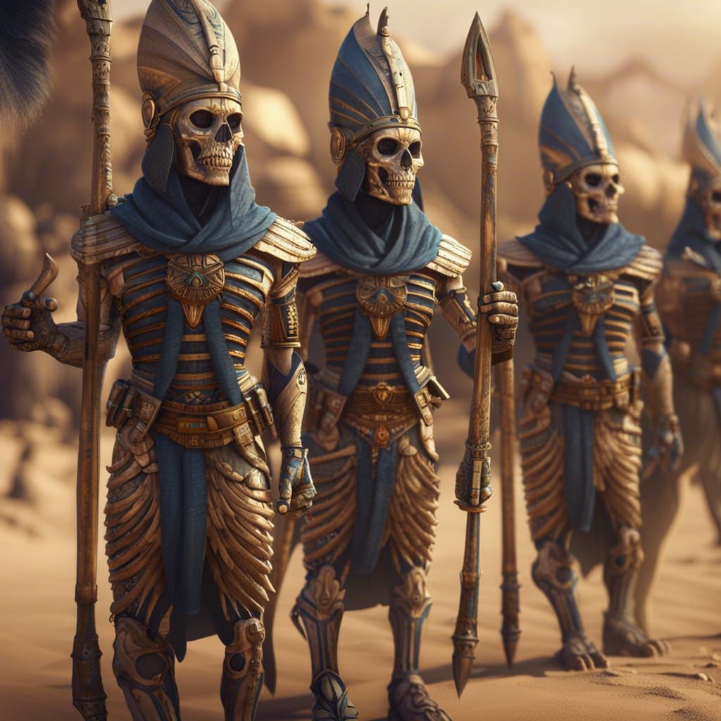 Egyptian Cat and Skeleton Army Marching