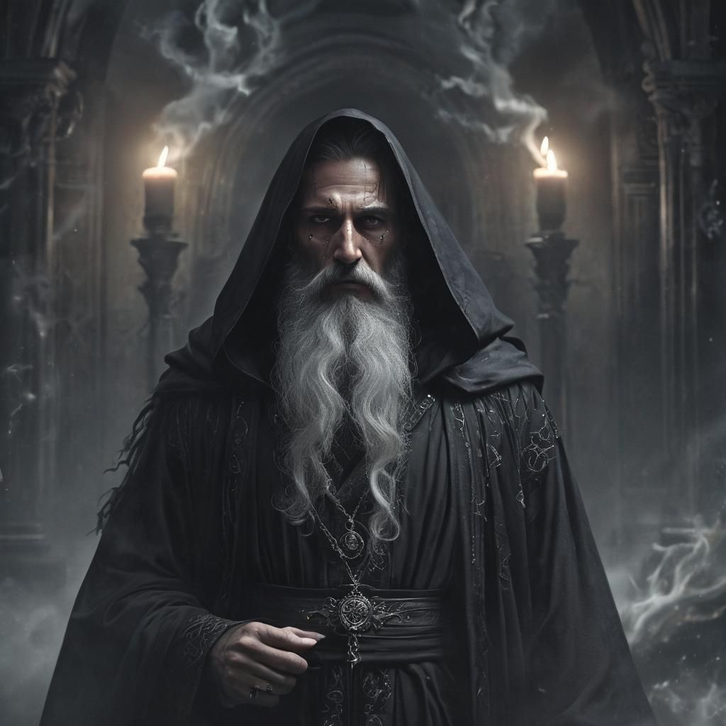 Mystical Dark Mage Conjuring Spirits in Gothic Setting