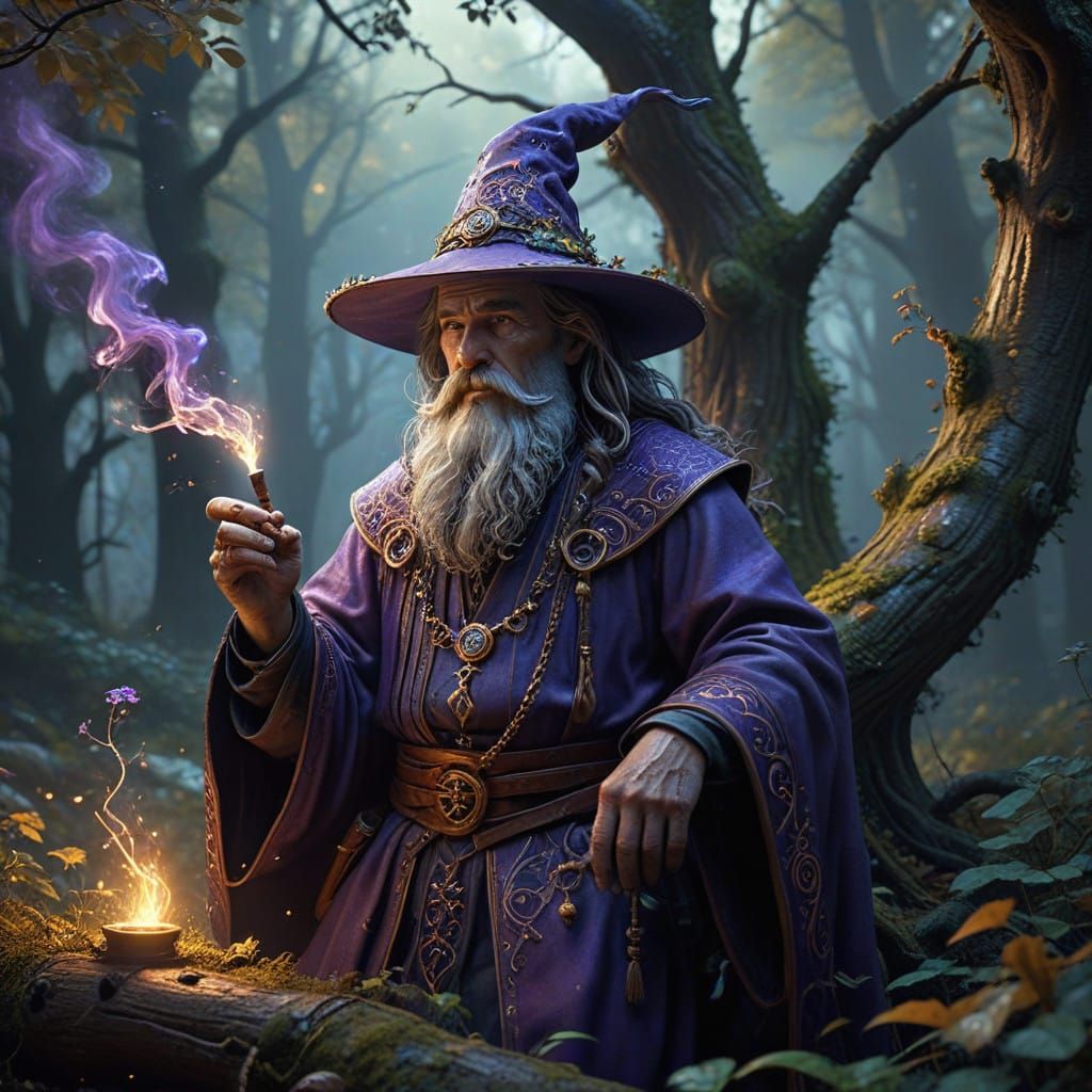 Wizard in an Autumn Oak Forest