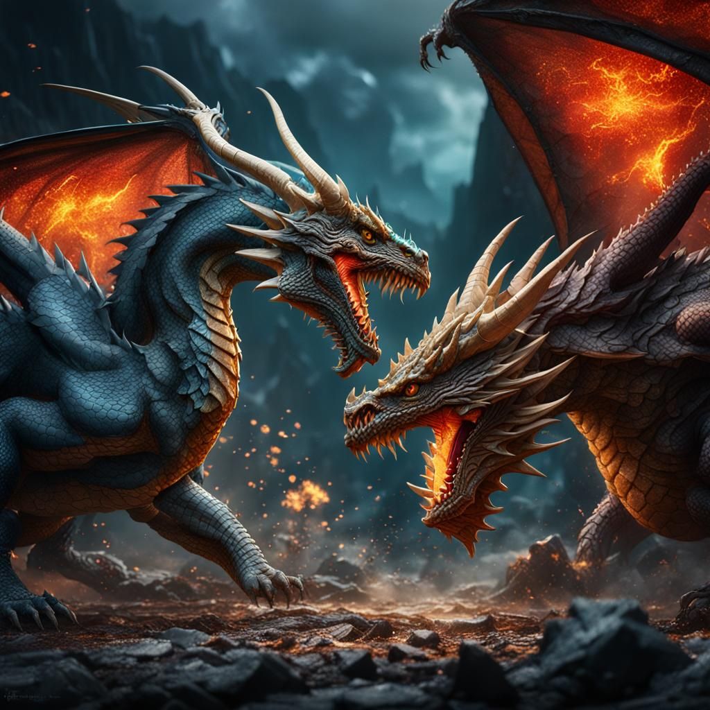 Epic Dragon Battle: Detailed Fantasy Concept Art