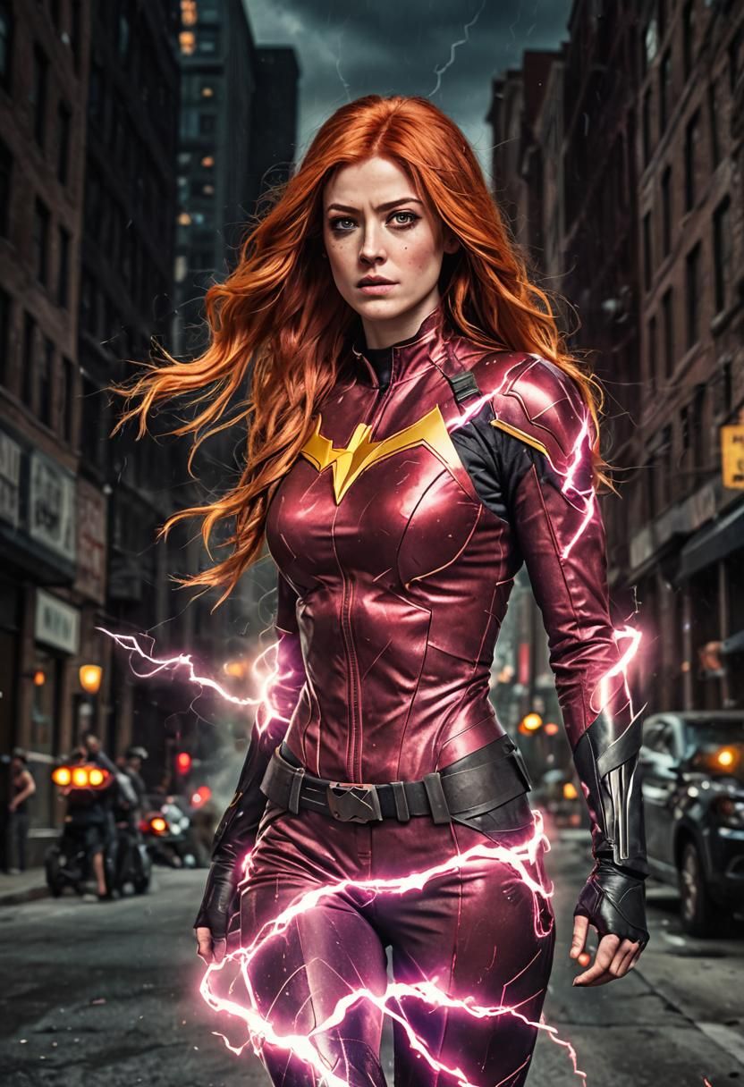 Superhero Vigilante Runs with Lightning in Comic Art Style