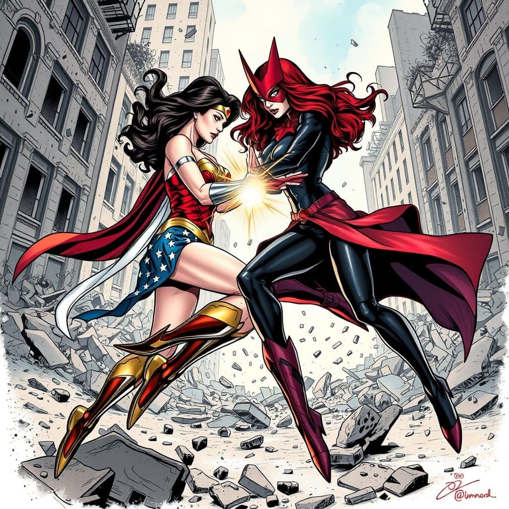 Epic Battle of Wonder Woman and Scarlet Witch in Dynamic Com...