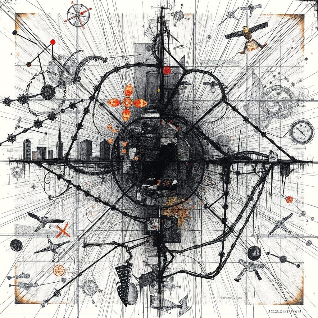 Surreal Geopolitical Building in Splatter Paint Style