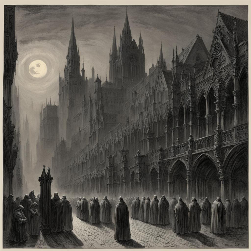 Gothic Horror Metropolis in Gustave Doré Style