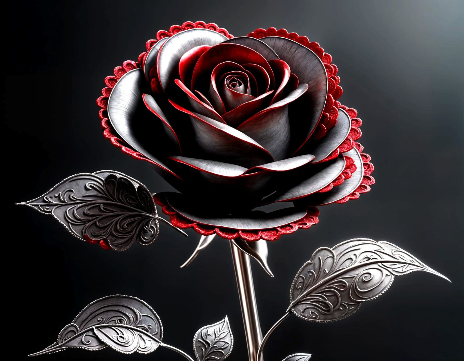 Red metal rose sculpture