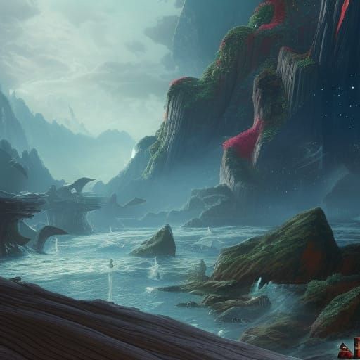 Woman Jumping from Chair: Detailed Matte Painting