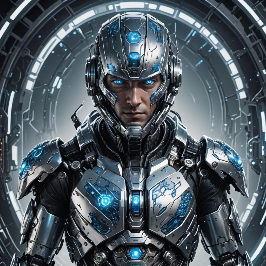 Emotionless Android in Exosuit, Art Nouveau Accents