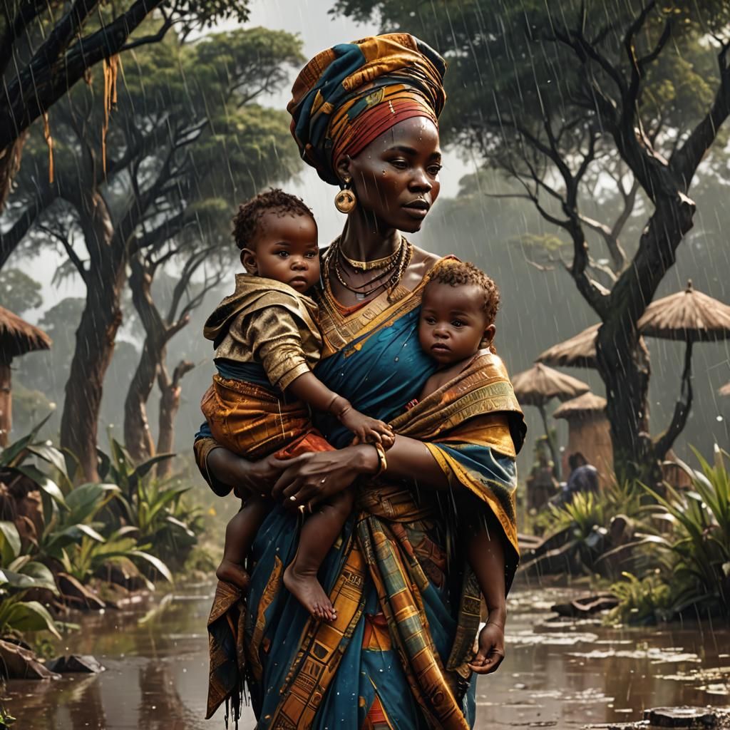 African Mother and Baby: Fantasy Concept Art