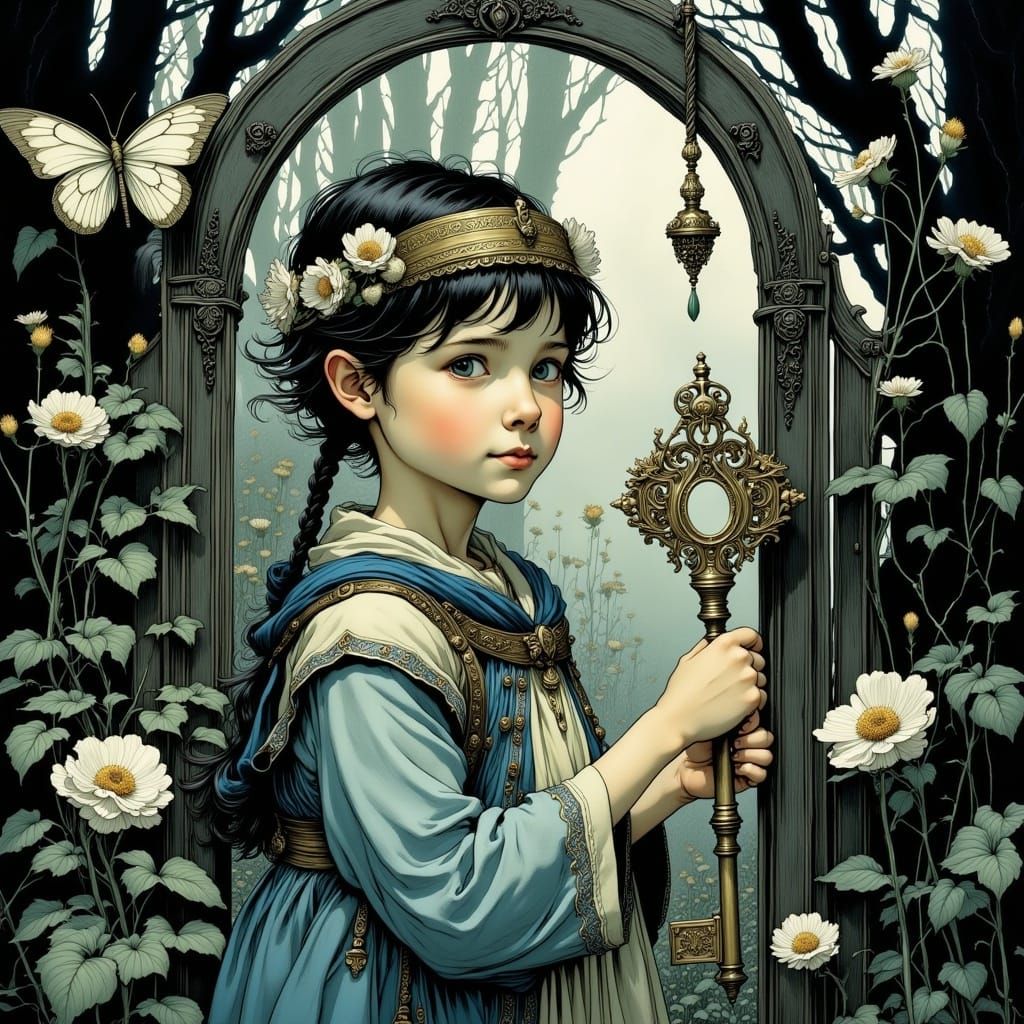 Girl with Ornate Key to Fairytale World