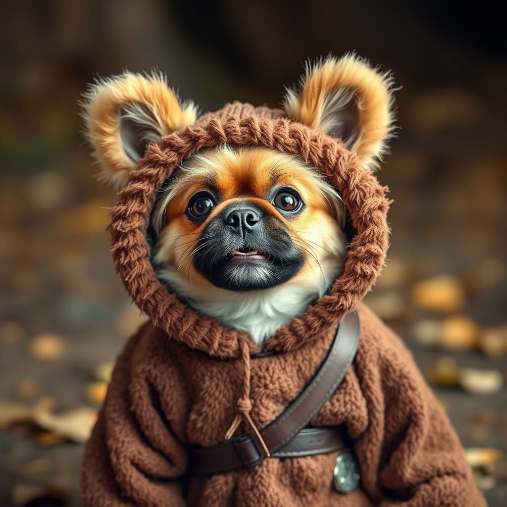 Adorable Ewok Dog in Halloween Costume Photo