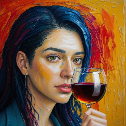 Neo-Impressionist Wine Drinker in Golden Hour Light