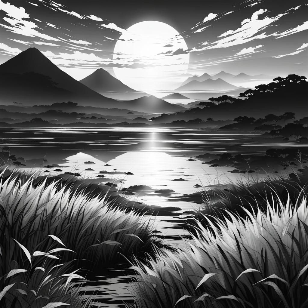 Anime Sunrise in Black and White
