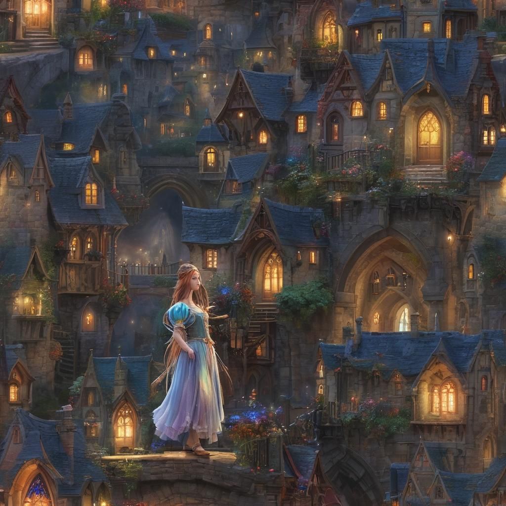 Princess alone in fairy city complex
