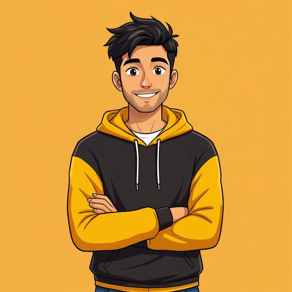 Confident South Asian Man in Manga-Inspired Style