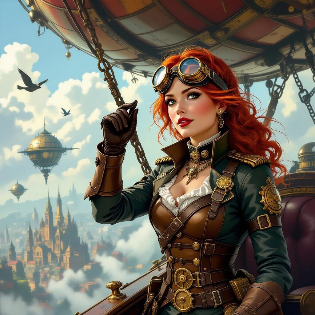 Steampunk Airship Captain in Clockwork Sky