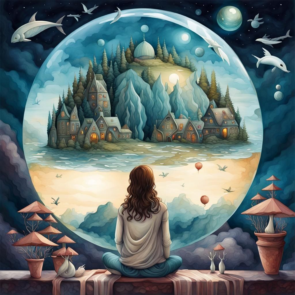 Dreamscape: Girl's Utopic World in Glass Sphere