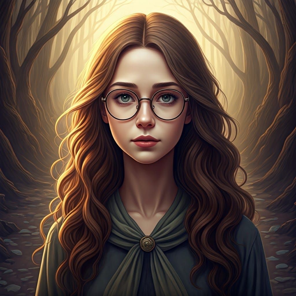 Eerie Anime Woman in Gothic Landscape