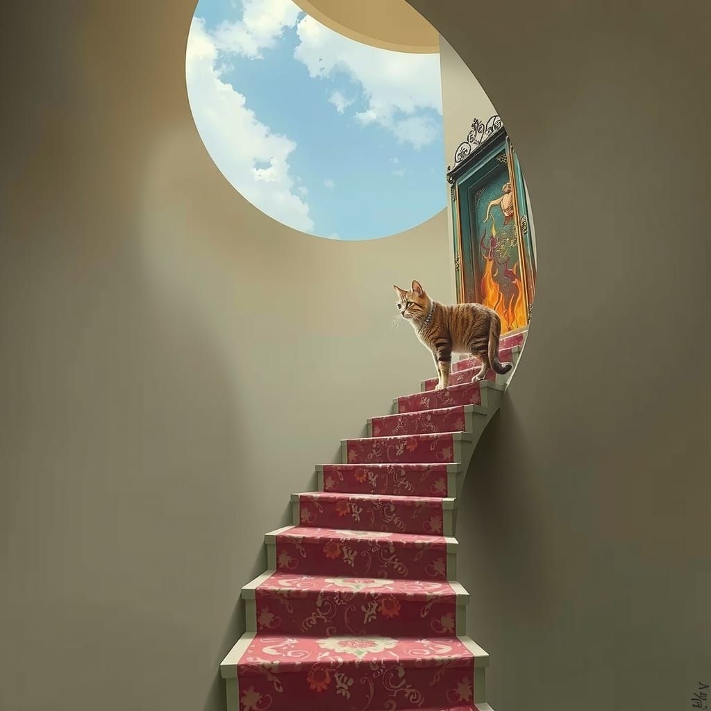 Surreal Endless Staircase in Art Nouveau Style
