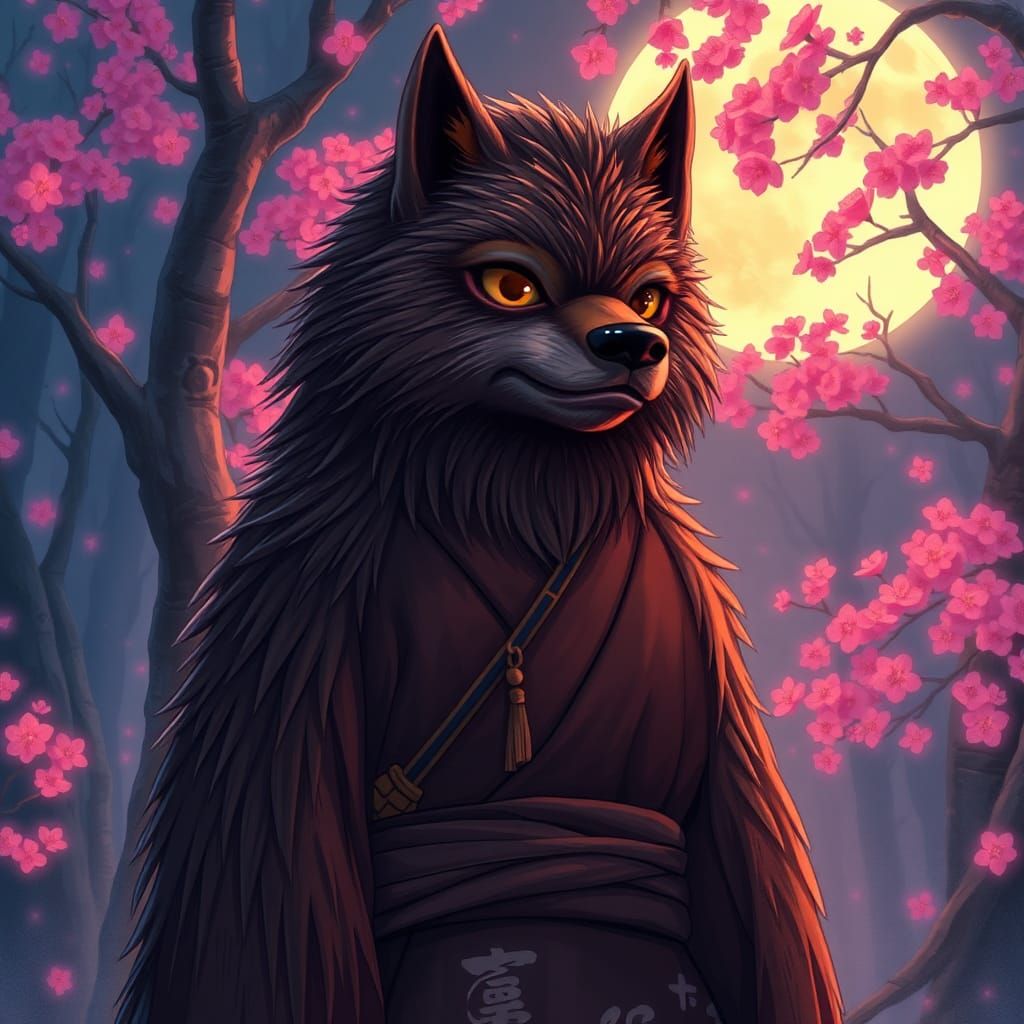 Mystical Wookiee Wolf in Moonlit Forest