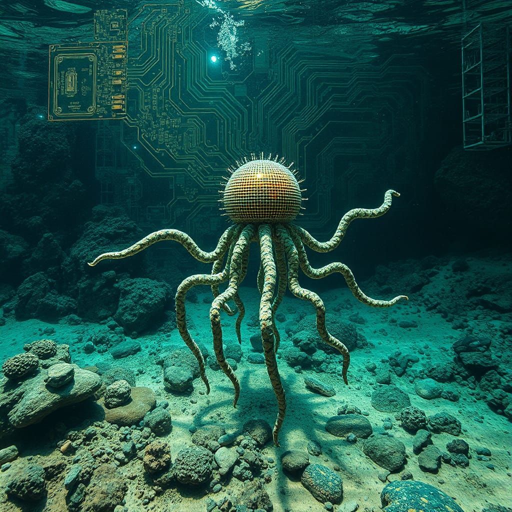 Glitchy Underwater Motherboard Organism